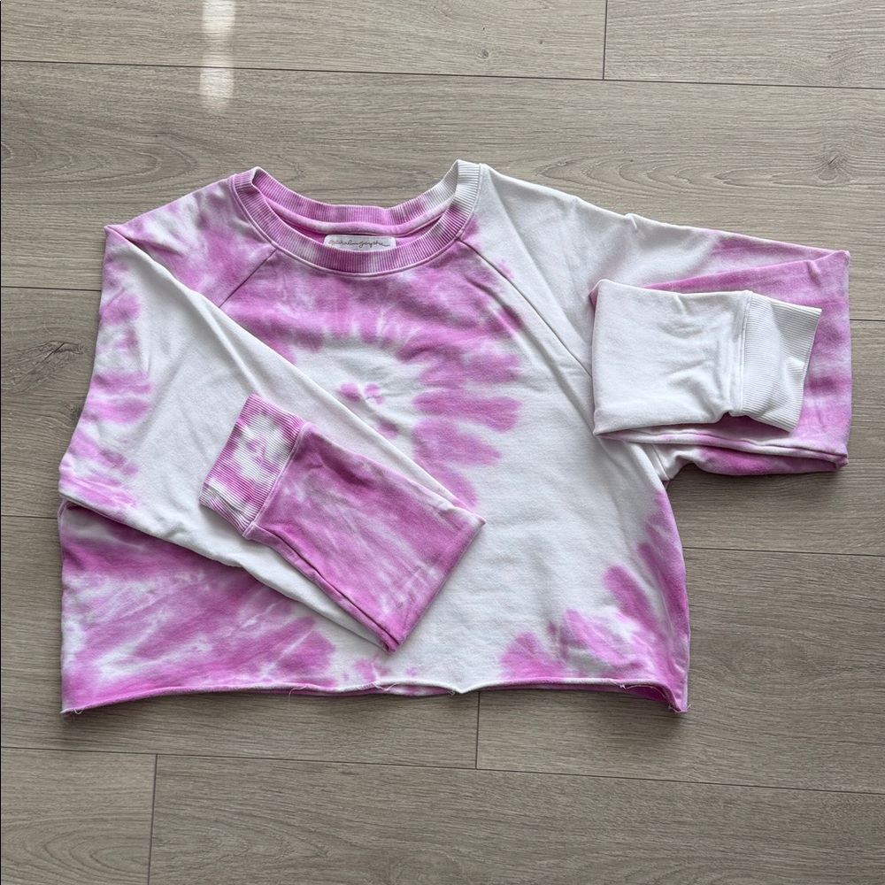 Pink and White Tie-Dye Cropped Sweatshirt
